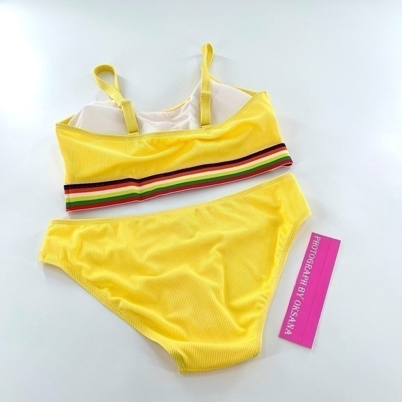 Bobbie Brooks Yellow Beach Pool Removeable Pads Adjustable Straps Bikini Set L - Picture 8 of 12